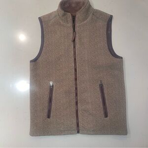 True Grit‎ Herringbone Fleece Vest Mens medium Faux Fur Lined Full Zip Brown